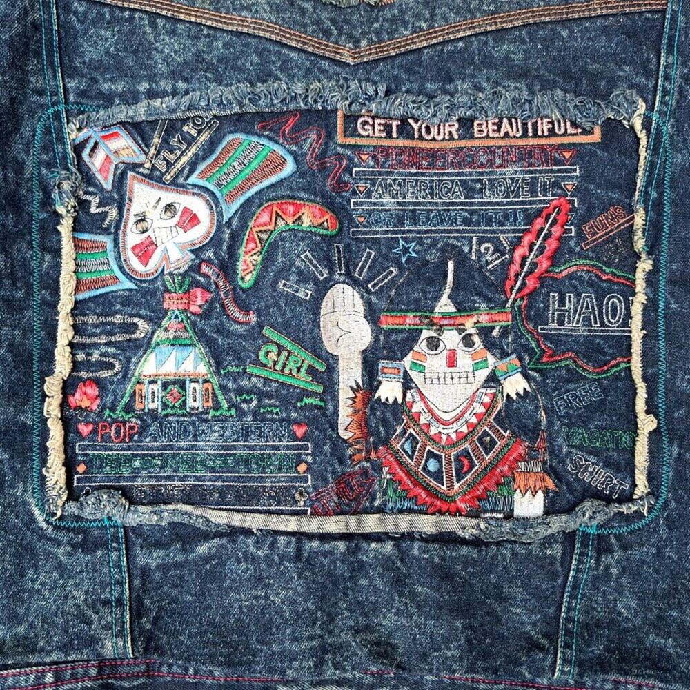 %Vintage Major Damage Jean Jacket Embroidered Buttons Y2K 80s 90s Men Large - Picture 3 of 14